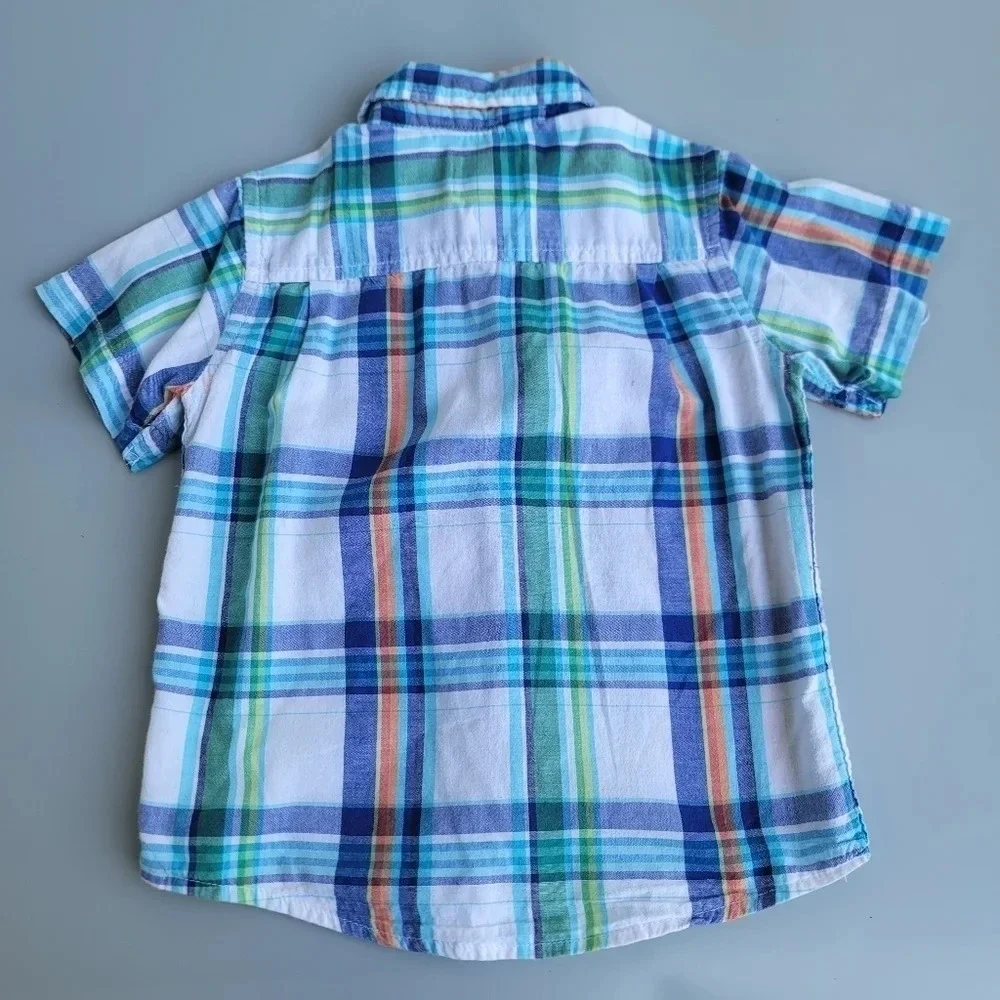 Lot of 2 PLACE Old Navy Blue Green Casual Shirts Button Down Cotton Sz 18-24 2T